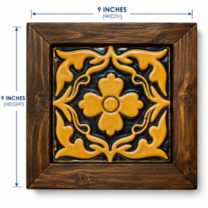 Handcrafted Ceramic Tile Wooden Wall Frame – 9×9 Inch | Traditional Wall Décor