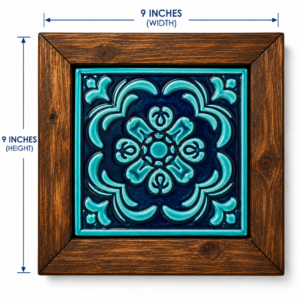 Handcrafted Ceramic Tile Wooden Wall Frame – 9×9 Inch | Traditional Wall Décor