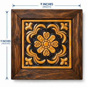 Handcrafted Ceramic Tile Wooden Wall Frame – 9×9 Inch | Traditional Wall Décor