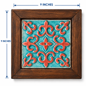 Handcrafted Ceramic Tile Wooden Wall Frame – 9×9 Inch | Traditional Wall Décor