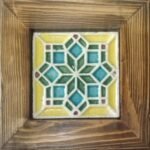 Handcrafted Pakistani Ceramic Tile Wall Art in Wooden Frame – Rustic Home Decor