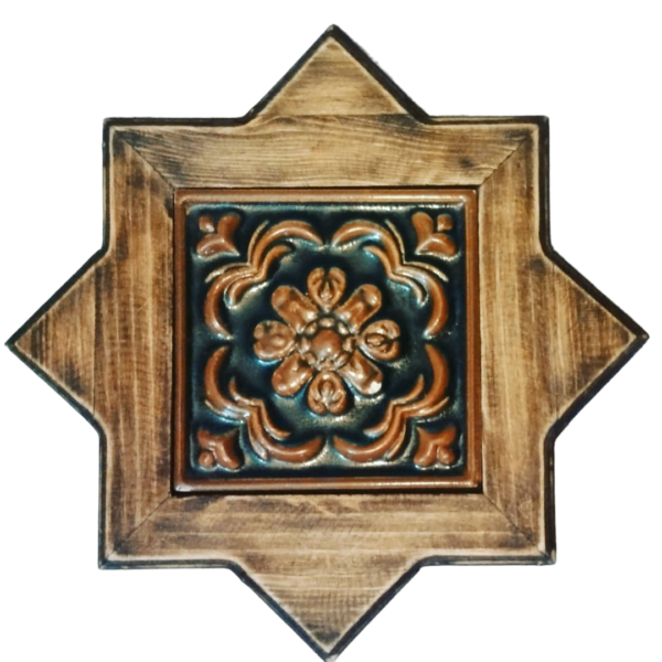 Decorative Star Shaped Wall Hanging Tiled Wooden Frame, 12x12 inch