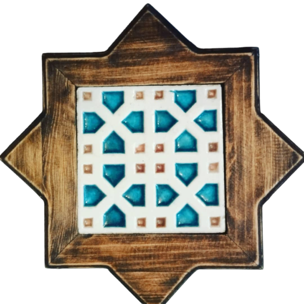 Decorative Star Shaped Wall Hanging Tiled Wooden Frame, 12x12 inch