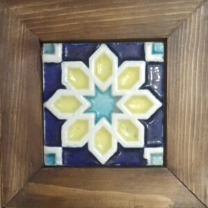 Handcrafted Pakistani Ceramic Tile Wall Art in Wooden Frame – Rustic Home Decor