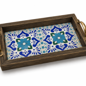 Handcrafted Wooden Ceramic Tea Serving Tray | Decorative Coffee Table Tray | Rustic Tray for Home Decor & Tea Serving