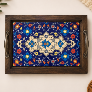 Handcrafted Wooden Tile Tray – Rustic Serving Tray for Coffee, Tea, and Home Deco