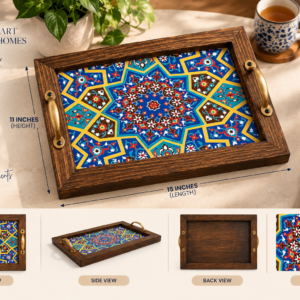 Custom Wooden Tray, Handmade Wooden Tray, High-Quality Wood Tray, Intricate Pattern Tray, Rustic Kitchen Decor, Rustic Serving Tray, Tile Art Tray, Unique Gift Idea, Vintage Serving Tray, Wooden coffee tray, Wooden handicraft, Wooden Tile Tray