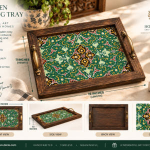 Handcrafted Wooden Ceramic Serving Tray – Traditional Pakistani Table Decor