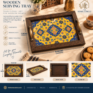 Handcrafted Wooden Ceramic Serving Tray – Traditional Pakistani Table Decor