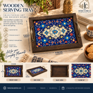 Custom Wooden Tray, Decorative Serving Tray, Handcrafted Tray, High-Quality Wood Tray, Intricate Pattern Tray, Tile Art Tray, Traditional Craftsmanship, Unique Gift Idea, Vintage Serving Tray, Wooden coffee tray, Wooden handicraft, Wooden Tile Tray