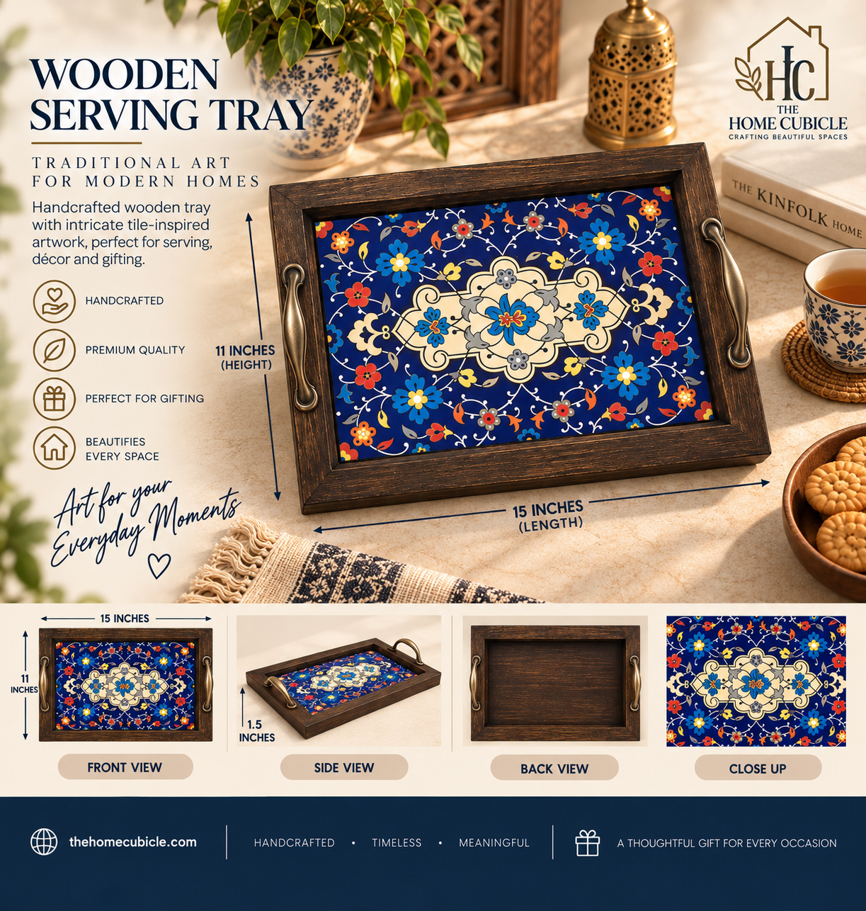Custom Wooden Tray, Decorative Serving Tray, Handcrafted Tray, High-Quality Wood Tray, Intricate Pattern Tray, Tile Art Tray, Traditional Craftsmanship, Unique Gift Idea, Vintage Serving Tray, Wooden coffee tray, Wooden handicraft, Wooden Tile Tray
