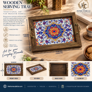 Handcrafted Wooden Ceramic Serving Tray – Traditional Pakistani Table Decor