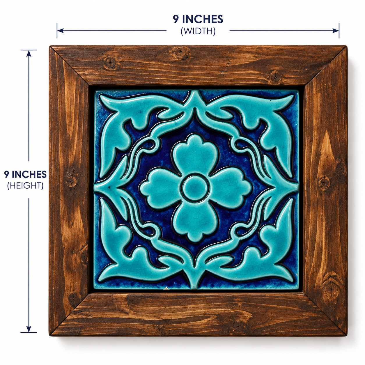 Handcrafted Ceramic Tile Wooden Wall Frame – 9×9 Inch | Traditional Wall Décor