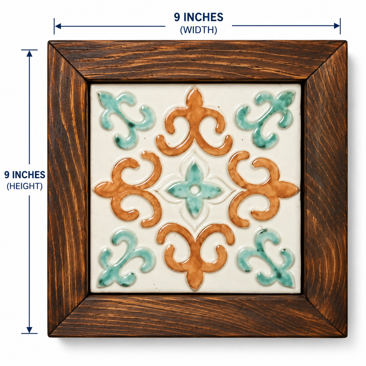 Handcrafted Ceramic Tile Wooden Wall Frame – 9×9 Inch | Traditional Wall Décor