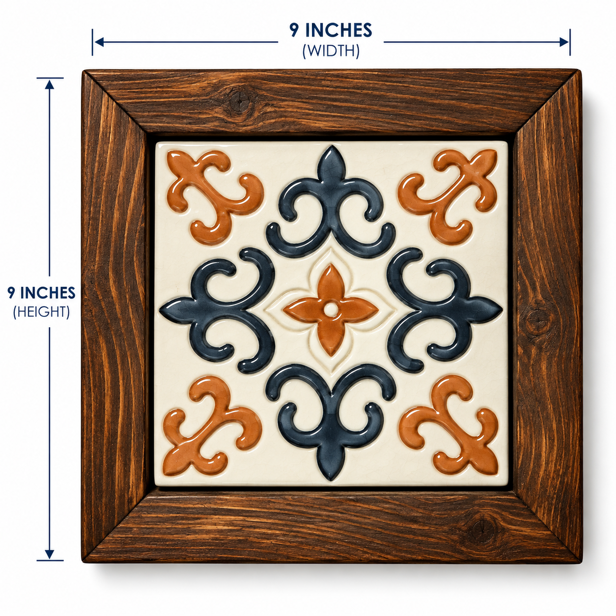 Handcrafted Ceramic Tile Wooden Wall Frame – 9×9 Inch | Traditional Wall Décor