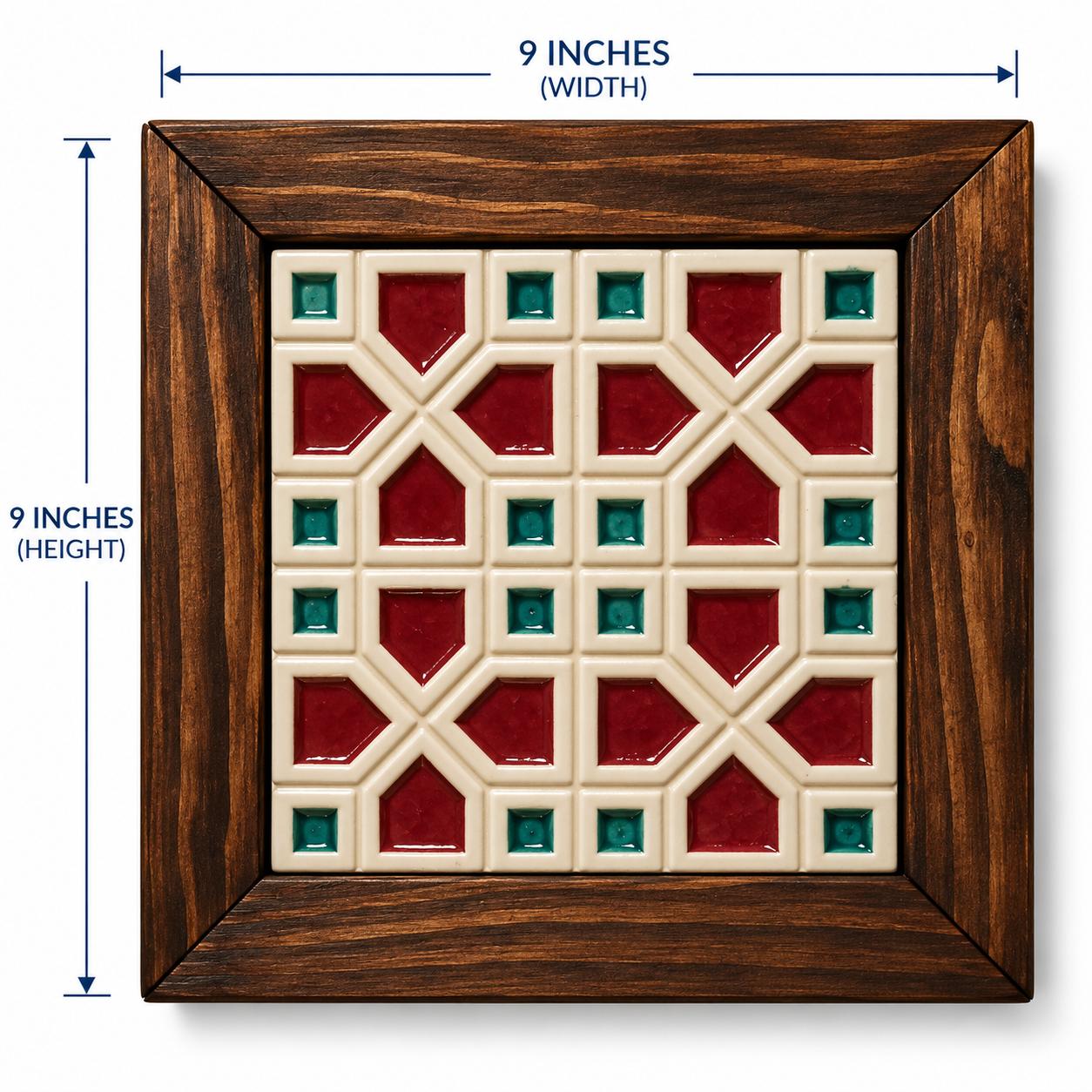 Handcrafted Ceramic Tile Wooden Wall Frame – 9×9 Inch | Traditional Wall Déco