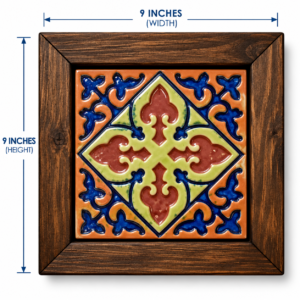 Handcrafted Ceramic Tile Wooden Wall Frame – 9×9 Inch | Traditional Wall Décor