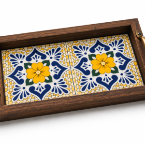 Handcrafted Wooden Ceramic Tea Serving Tray | Decorative Coffee Table Tray | Rustic Tray for Home Decor & Tea Serving