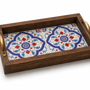 Handcrafted Wooden Ceramic Tea Serving Tray | Decorative Coffee Table Tray | Rustic Tray for Home Decor & Tea Serving