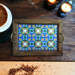 Handcrafted Wooden Tile Tray – Rustic Serving Tray for Coffee, Tea, and Home Decor