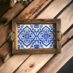 Handcrafted Wooden Tile Tray – Rustic Serving Tray for Coffee, Tea, and Home Decor