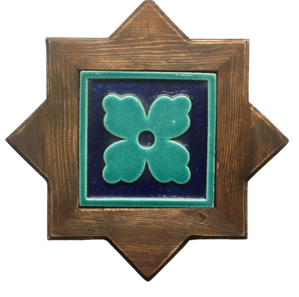 Decorative Star Shaped Wall Hanging Tiled Wooden Frame, 12x12 inch