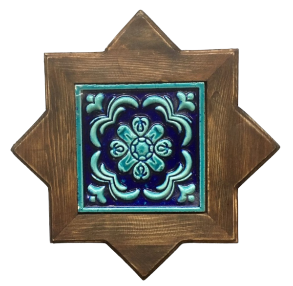 Decorative Star Shaped Wall Hanging Tiled Wooden Frame, 12x12 inch