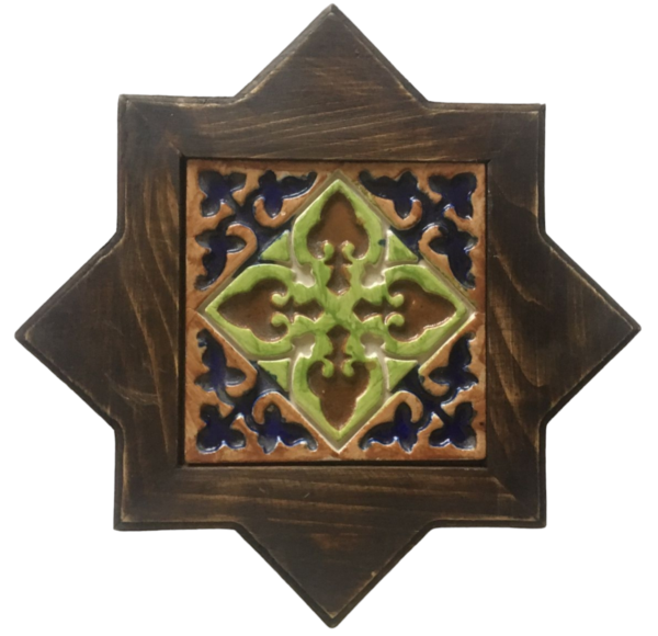 Decorative Star Shaped Wall Hanging Tiled Wooden Frame, 12x12 inch