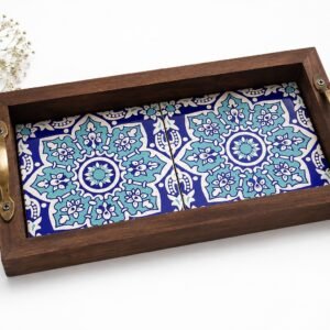 Handcrafted Wooden Ceramic Tea Serving Tray | Decorative Coffee Table Tray | Rustic Tray for Home Decor & Tea Serving