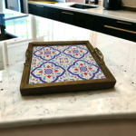 Vintage inspired Traditional Tile Wooden Serving Tray, Handcrafted Rustic Wooden serving tray