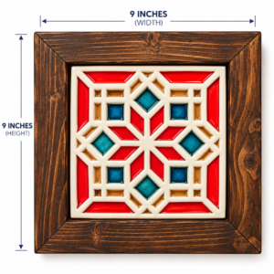 Handcrafted Ceramic Tile Wooden Wall Frame – 9×9 Inch | Traditional Wall Décor