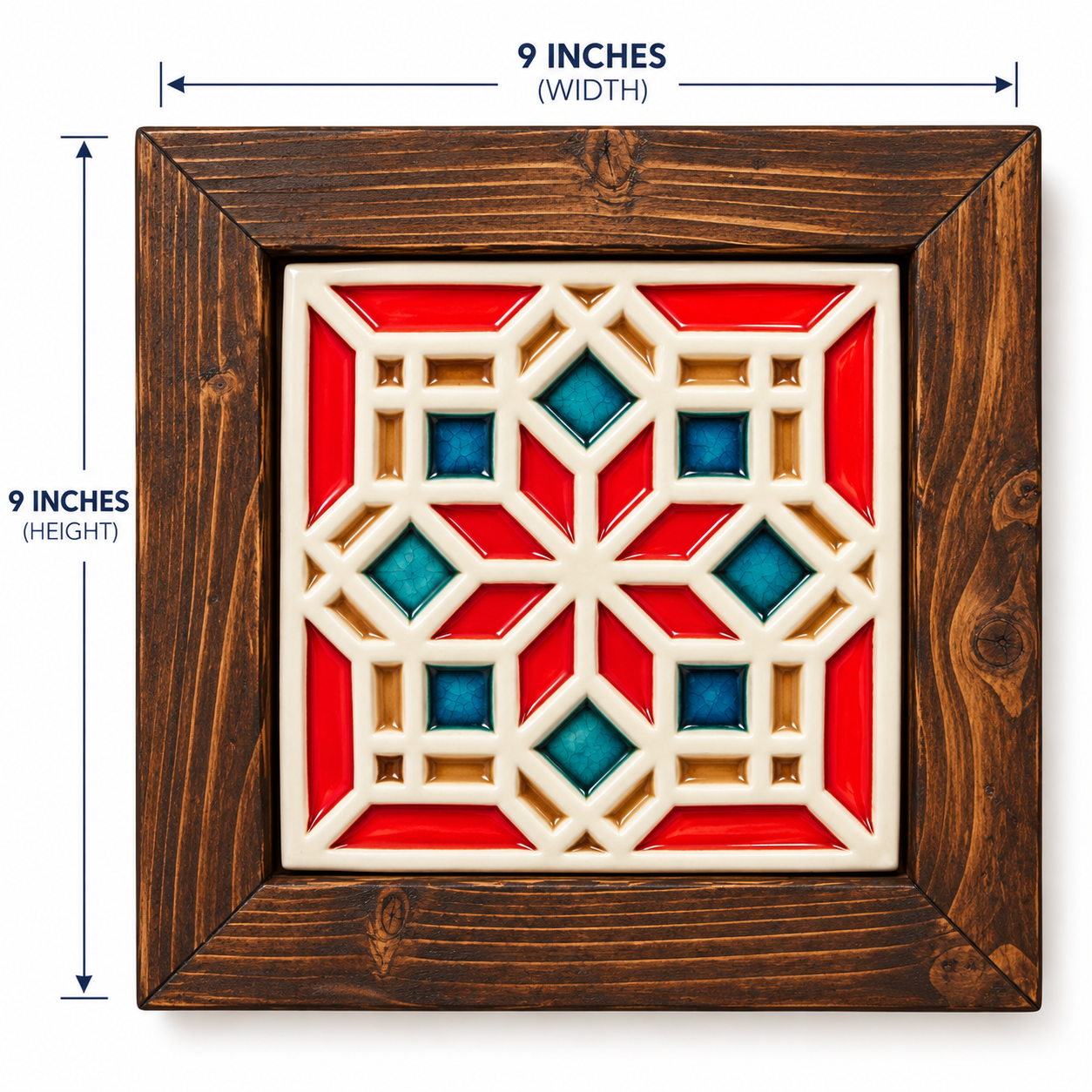 Handcrafted Ceramic Tile Wooden Wall Frame – 9×9 Inch | Traditional Wall Décor