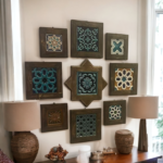 Wall Collage Wooden Ceramic Frames for wall decor, Boho style wall decor, Boho wall decor, Bohostyle decor, Ceramic tile frames, Ceramic wall hangings, Hallway decor, handmade wall art, Housewarming gift, Living room decor, Mediterranean style decor, Traditional Craftsmanship, Wall decor, Wall frames, Wooden handicraft, Wooden wall decor, wall decoration ideas, wall deor frames