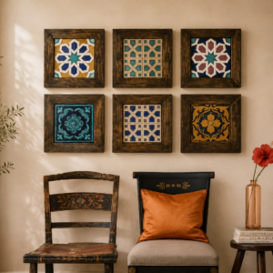 Wall Collage of Wooden and Ceramics Wall frames for Wall Decor (complete set)