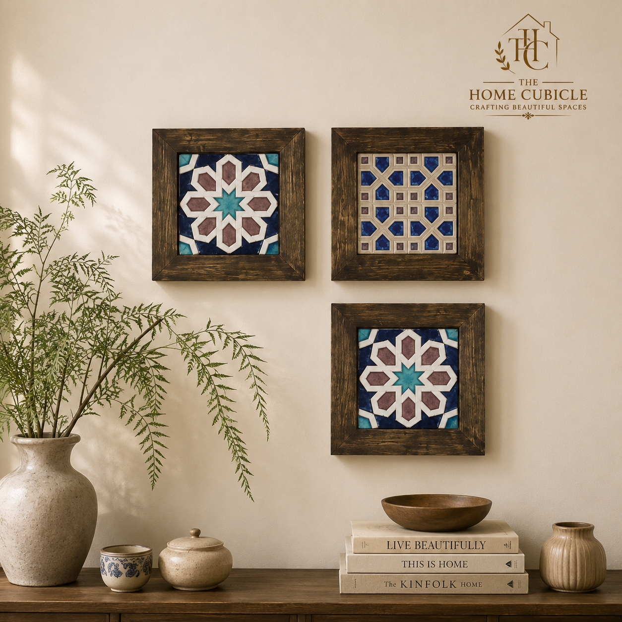 Wall Collage of Wooden and Ceramics Wall frames for Wall Decor (3 frames set)