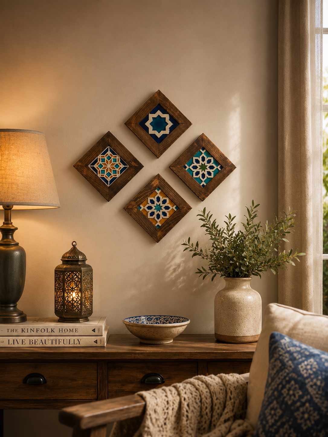 Wall Collage of Wooden and Ceramics Wall frames for Wall Decor (complete set)