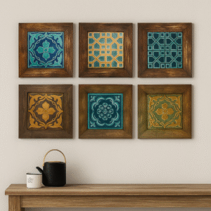Handmade Pair of Unique Wall Decor Wooden Ceramic Frames, Wall Hangings for wall decor and home decor, Traditional decor gift