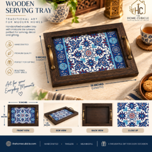 Handcrafted Wooden Ceramic Serving Tray – Traditional Pakistani Table Decor