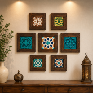 Wall Collage of Wooden and Ceramics Wall frames for Wall Decor (7 frames set)
