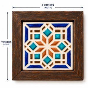 Handcrafted Ceramic Tile Wooden Wall Frame – 9×9 Inch | Traditional Wall Décor