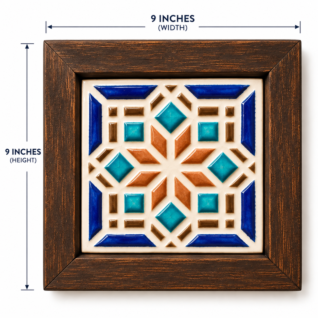 Handcrafted Ceramic Tile Wooden Wall Frame – 9×9 Inch | Traditional Wall Décor