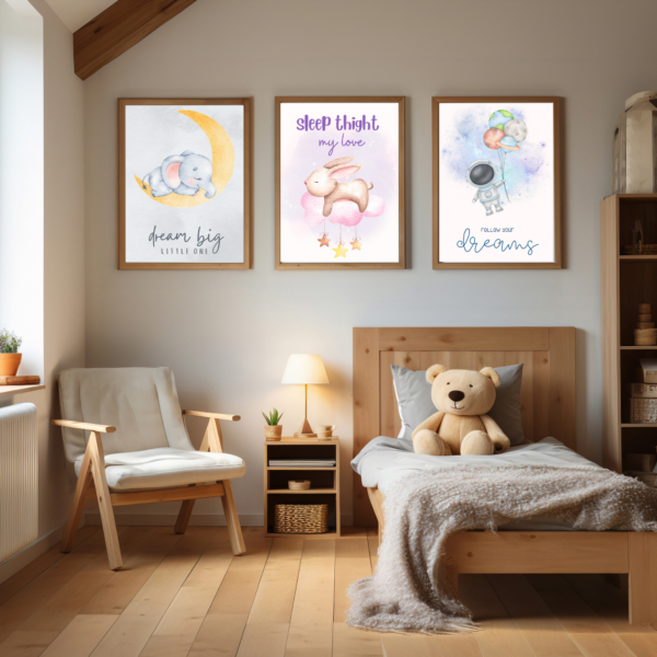 Wall frames for kids room decor 3 frame set, kids room wall art