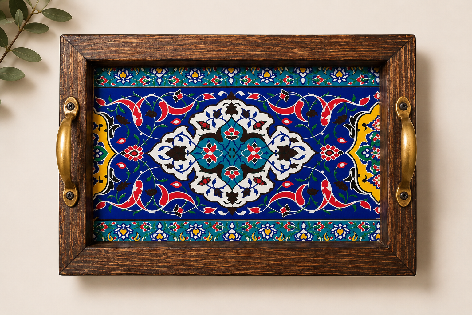 Handcrafted Wooden Tile Tray – Rustic Serving Tray for Coffee, Tea, and Home Deco