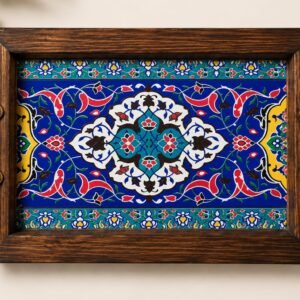 Custom Wooden Tray, Handmade Wooden Tray, High-Quality Wood Tray, Intricate Pattern Tray, Rustic Kitchen Decor, Rustic Serving Tray, Tile Art Tray, Unique Gift Idea, Vintage Serving Tray, Wooden coffee tray, Wooden handicraft, Wooden Tile Tray