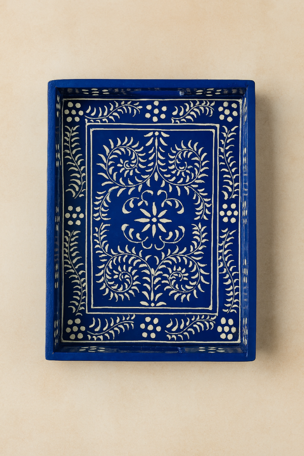 Blue Intricate pattern Handpainted tray Table decor idea