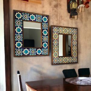 Statement wall decorative mirror, Wall hanging mirror, Wooden ceramic mirror, Unique wall decor idea, new trends in wall decor, Home decor idea