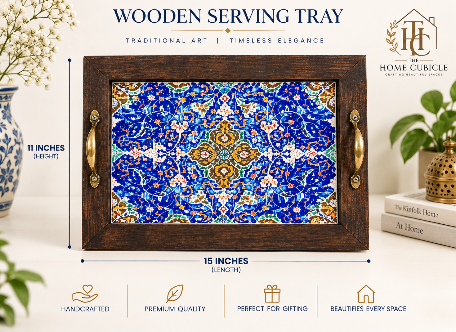 Handcrafted Wooden Ceramic Serving Tray – Traditional Pakistani Table Decor Custom Wooden Tray, Handmade Wooden Tray, High-Quality Wood Tray, Intricate Pattern Tray, Rustic Kitchen Decor, Rustic Serving Tray, Tile Art Tray, Unique Gift Idea, Vintage Serving Tray, Wooden coffee tray, Wooden handicraft, Wooden Tile Tray