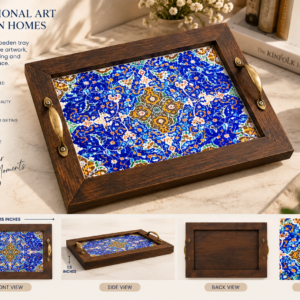 Custom Wooden Tray, Handmade Wooden Tray, High-Quality Wood Tray, Intricate Pattern Tray, Rustic Kitchen Decor, Rustic Serving Tray, Tile Art Tray, Unique Gift Idea, Vintage Serving Tray, Wooden coffee tray, Wooden handicraft, Wooden Tile Tray