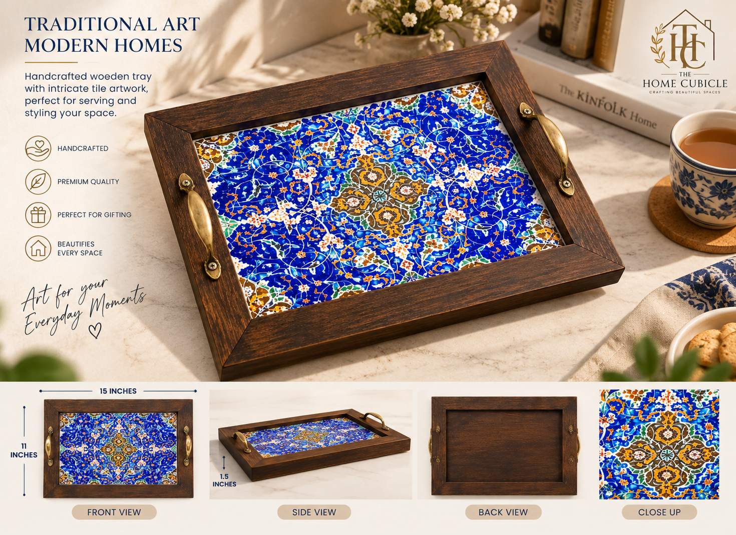 Custom Wooden Tray, Handmade Wooden Tray, High-Quality Wood Tray, Intricate Pattern Tray, Rustic Kitchen Decor, Rustic Serving Tray, Tile Art Tray, Unique Gift Idea, Vintage Serving Tray, Wooden coffee tray, Wooden handicraft, Wooden Tile Tray