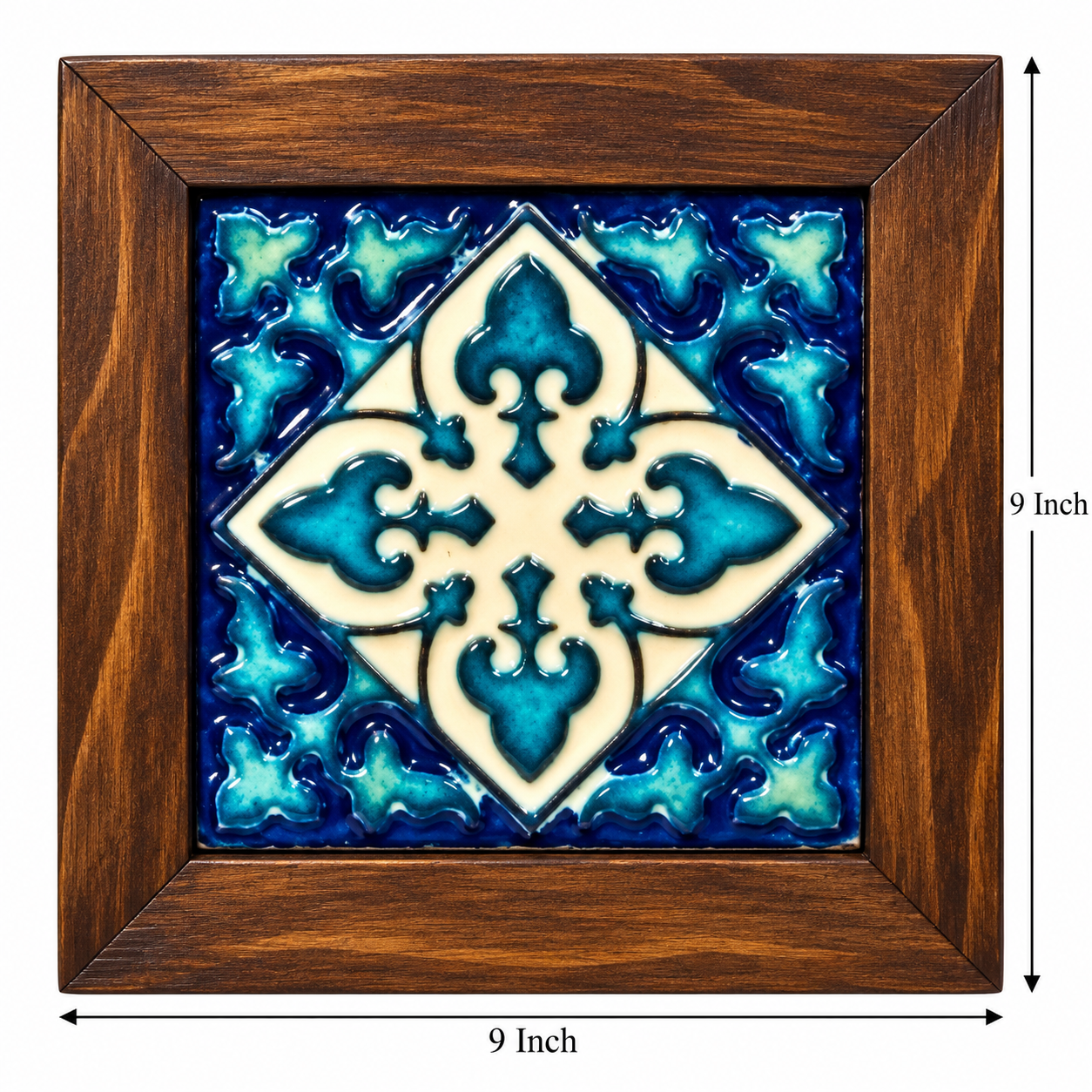 Handcrafted Ceramic Tile Wooden Wall Frame – 9x9 Inch | Traditional Wall Décor